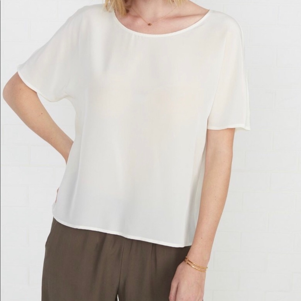 Ivory Silk Short-Sleeve Blouse - Sustainably Made